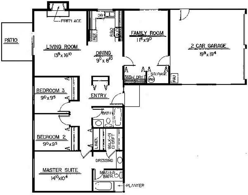 Floor Plan First Story of Ranch Plan #145-1440