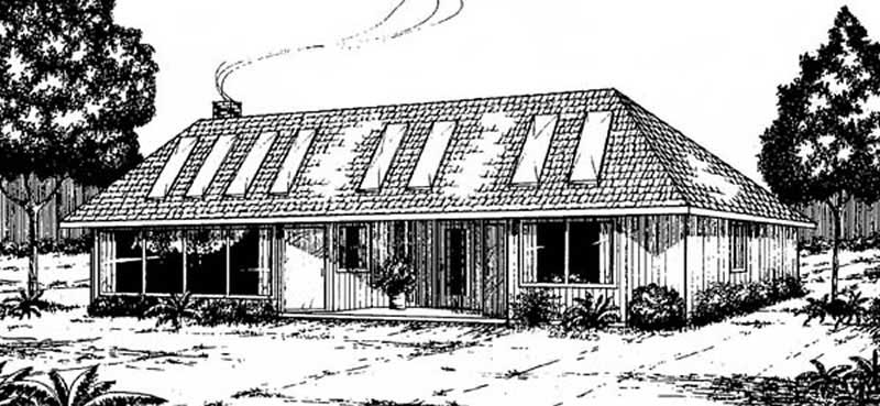 Front view of Passive Solar home (ThePlanCollection: House Plan #145-1443)