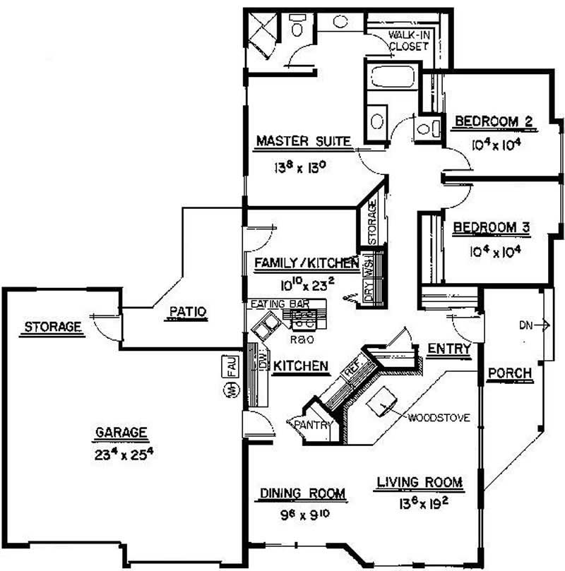 Floor Plan First Story of Ranch Plan #145-1446