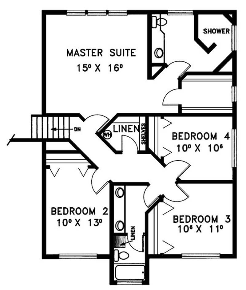 Floor Plan Second Story of Cape Cod Plan #145-1463