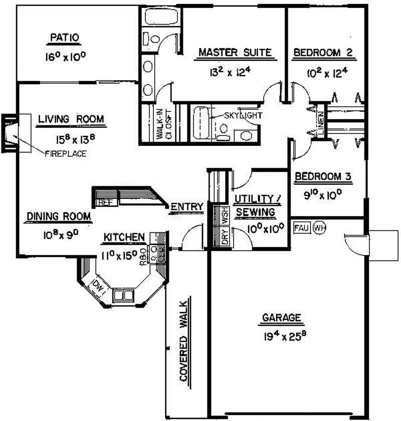 Floor Plan First Story of Ranch Plan #145-1469