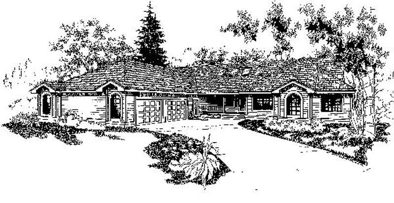 Front view of Ranch home (ThePlanCollection: House Plan #145-1483)
