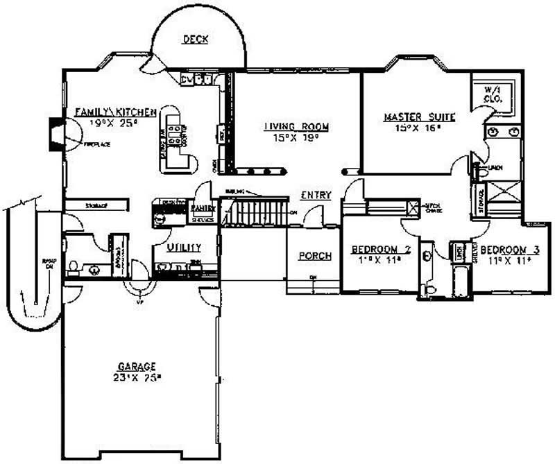 Floor Plan First Story of Ranch Plan #145-1483