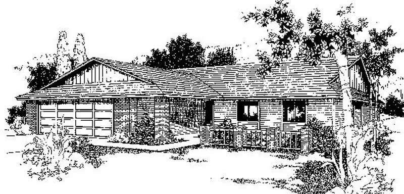 Front view of Ranch home (ThePlanCollection: House Plan #145-1485)