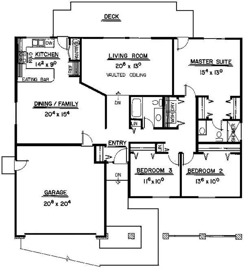 Floor Plan First Story of Ranch Plan #145-1485