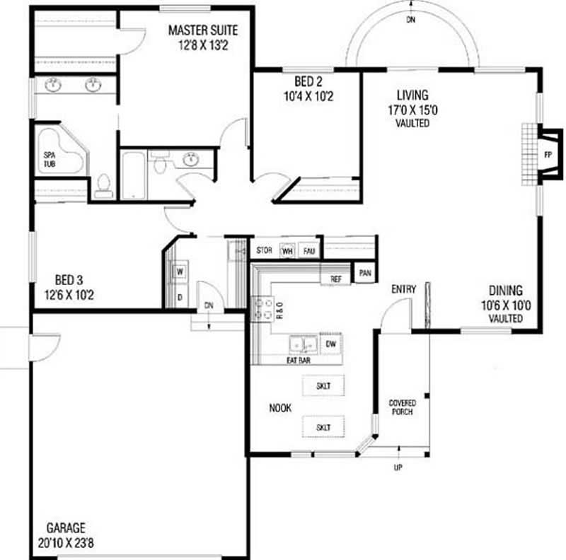 Floor Plan First Story of Ranch Plan #145-1492