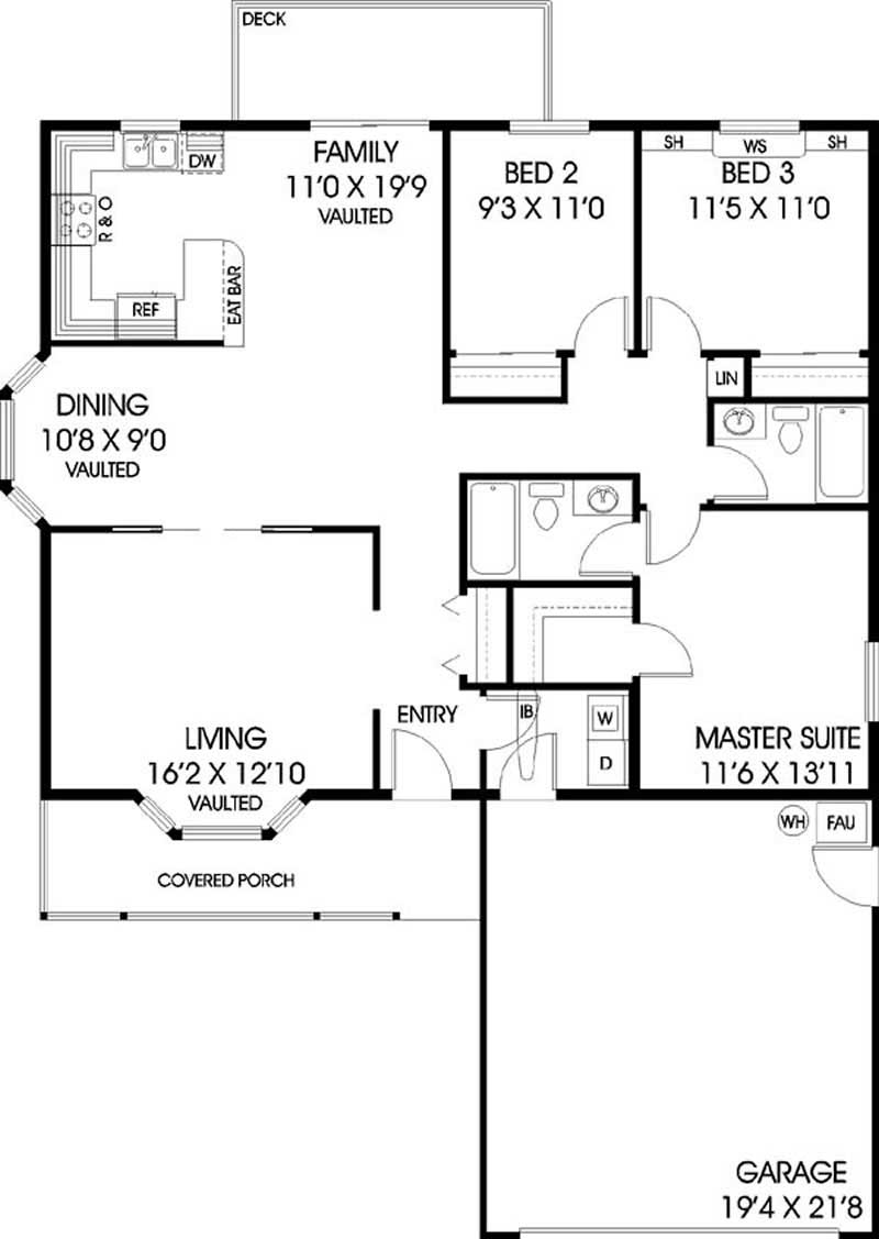 Floor Plan First Story of Ranch Plan #145-1495