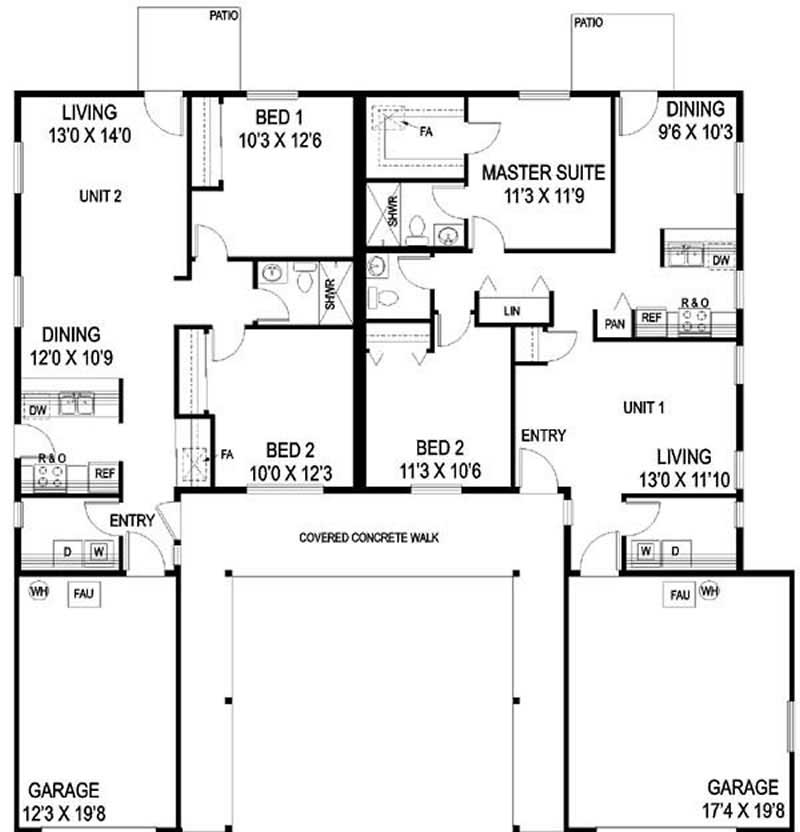 Floor Plan First Story of Multi-Unit Plan #145-1496