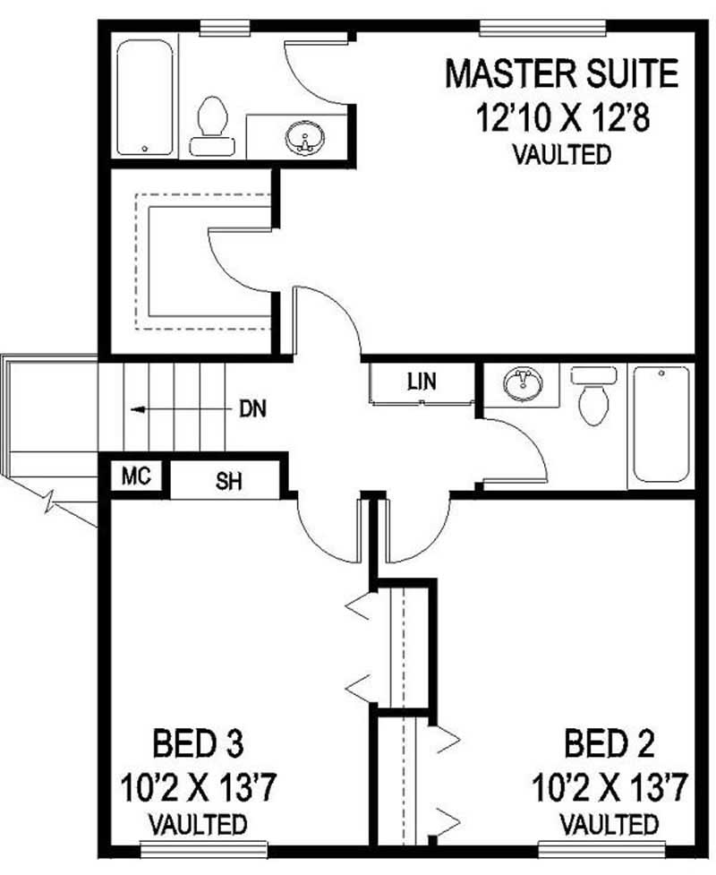 Floor Plan Second Story of Traditional Plan #145-1503