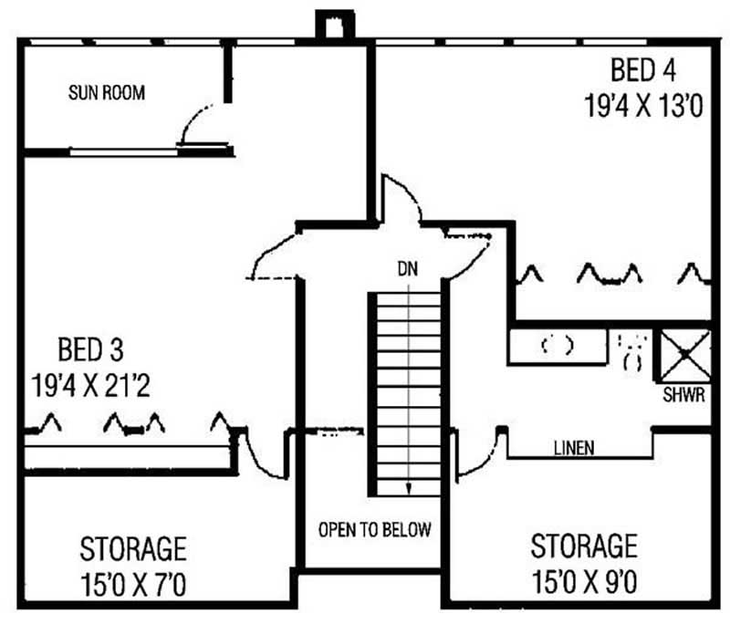 Floor Plan Second Story of Contemporary Plan #145-1506