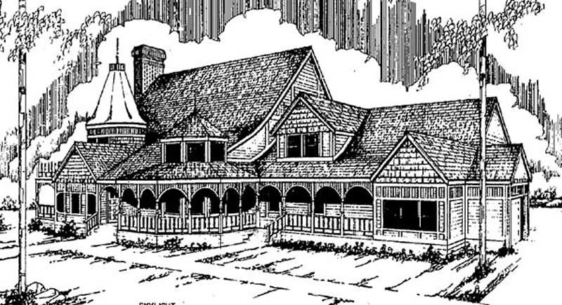 Front view of Victorian home (ThePlanCollection: House Plan #145-1508)