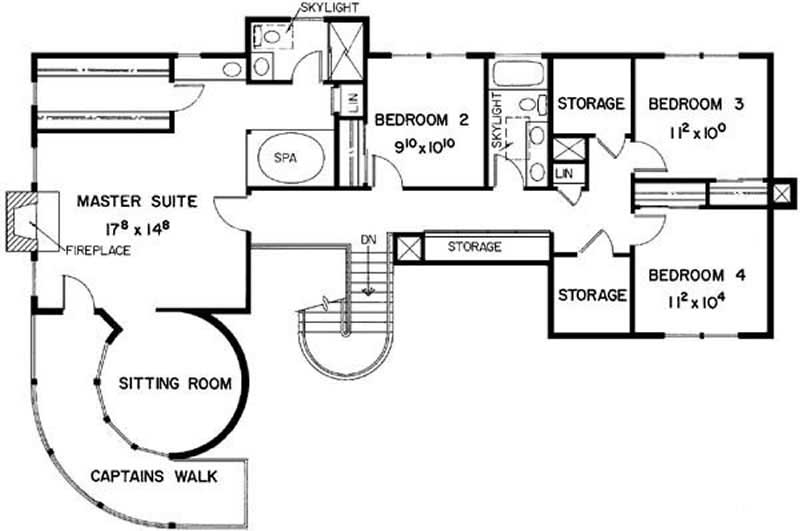 Floor Plan Second Story of Victorian Plan #145-1508