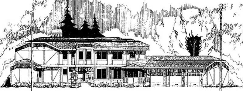 Front view of Tudor home (ThePlanCollection: House Plan #145-1509)