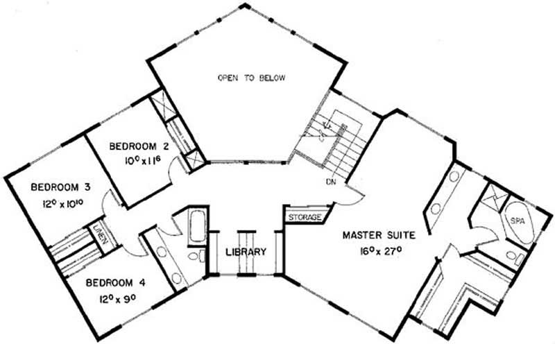 Floor Plan Second Story of Tudor Plan #145-1509