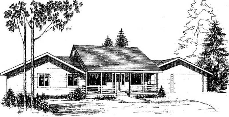 Front view of Ranch home (ThePlanCollection: House Plan #145-1510)