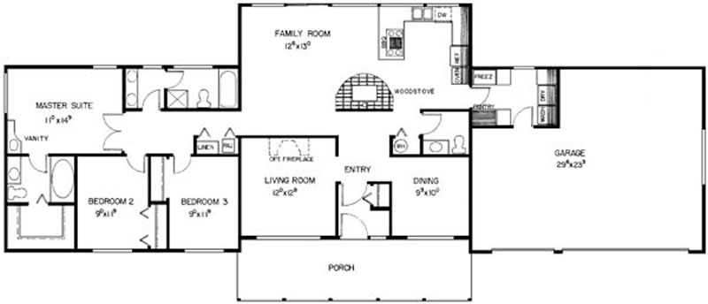 Floor Plan First Story of Ranch Plan #145-1510
