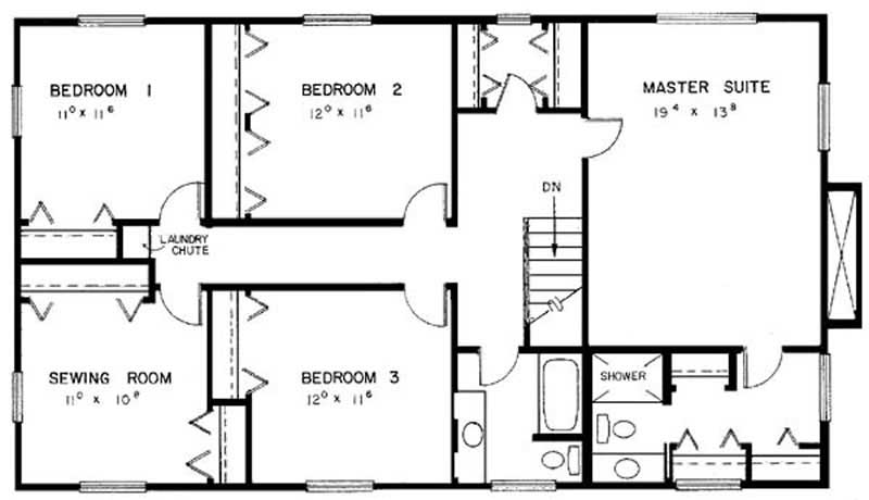 Floor Plan Second Story of Country Plan #145-1512