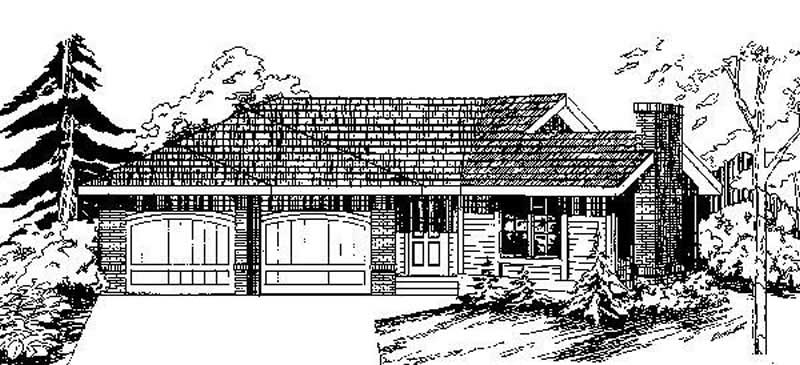 Front view of Ranch home (ThePlanCollection: House Plan #145-1527)