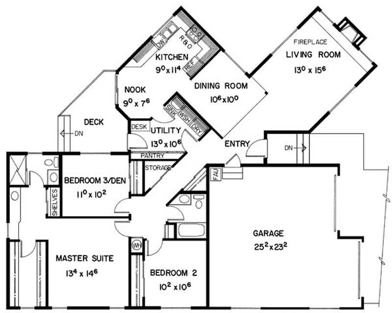Floor Plan First Story of Ranch Plan #145-1527