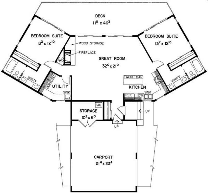 Floor Plan First Story of Vacation Homes Plan #145-1528