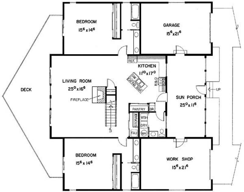 Floor Plan First Story of Vacation Homes Plan #145-1529
