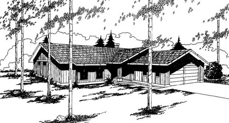 Front view of Ranch home (ThePlanCollection: House Plan #145-1534)