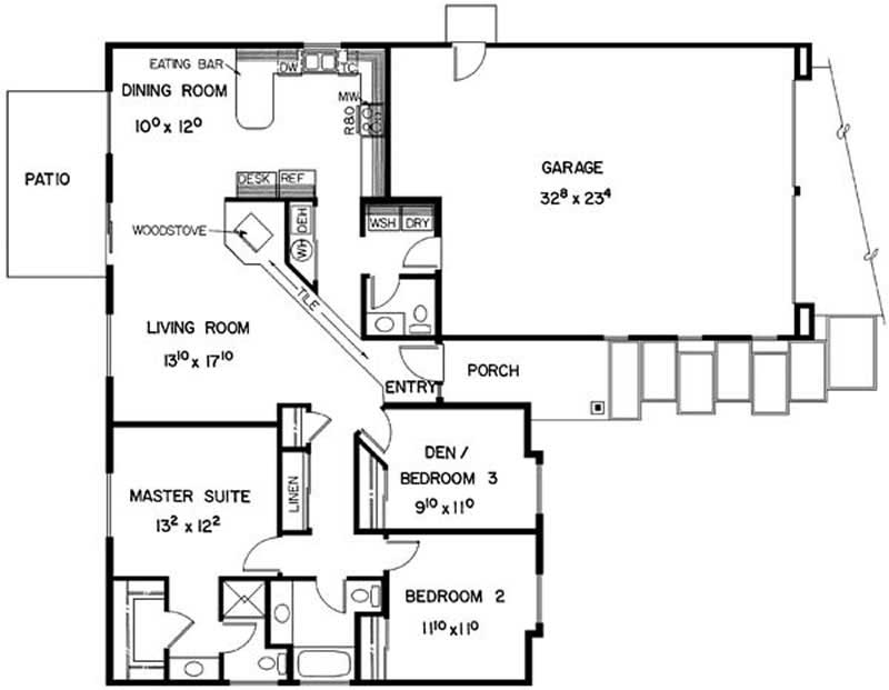 Floor Plan First Story of Ranch Plan #145-1534