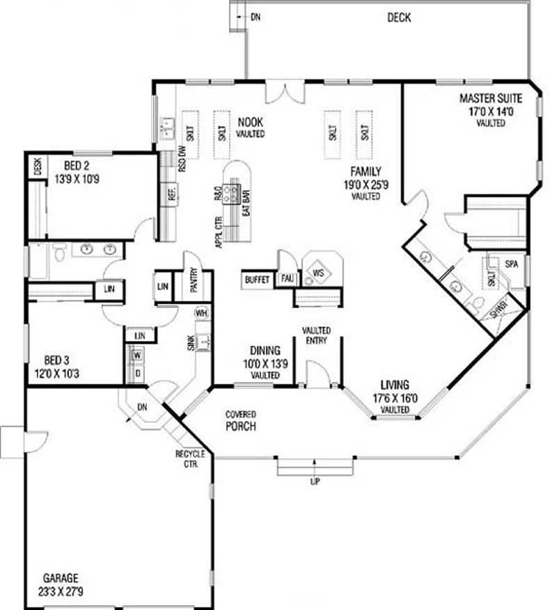 Floor Plan First Story of Ranch Plan #145-1537