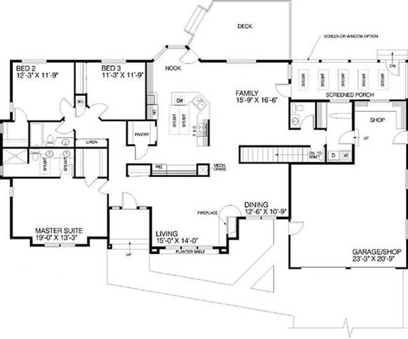 Floor Plan First Story of Ranch Plan #145-1538