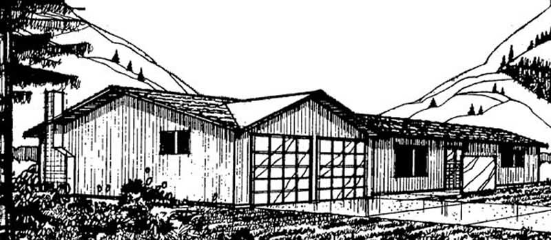 Front view of Ranch home (ThePlanCollection: House Plan #145-1539)