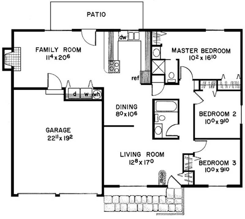Floor Plan First Story of Ranch Plan #145-1539