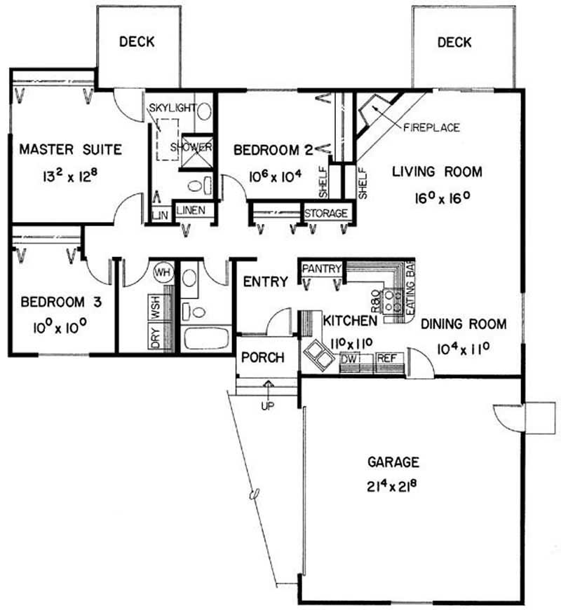 Floor Plan First Story of Ranch Plan #145-1540