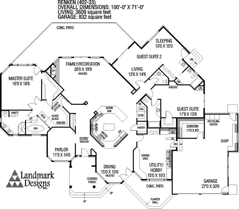Floor Plan First Story of Ranch Plan #145-1545
