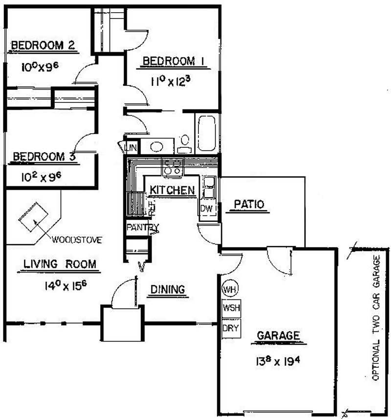 Floor Plan First Story of Ranch Plan #145-1556