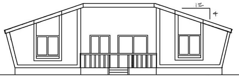 Home Plan Rear Elevation of this 3-Bedroom,1116 Sq Ft Plan -145-1564