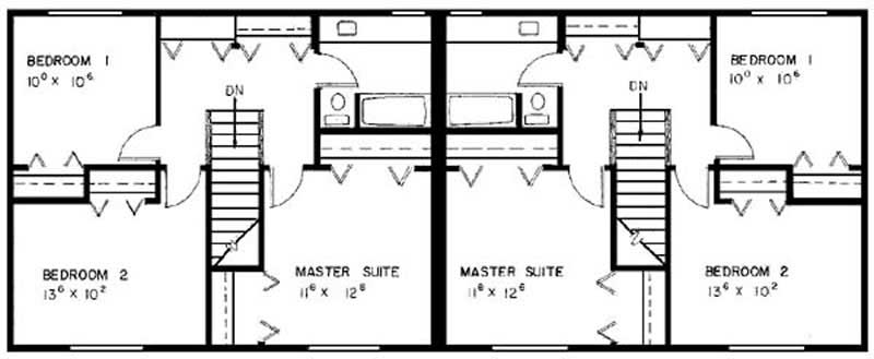Floor Plan Second Story of Multi-Unit Plan #145-1566