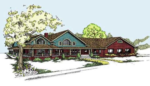 Front view of Country home (ThePlanCollection: House Plan #145-1567)