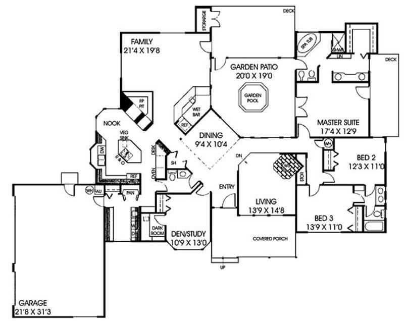 Floor Plan First Story of Ranch Plan #145-1569
