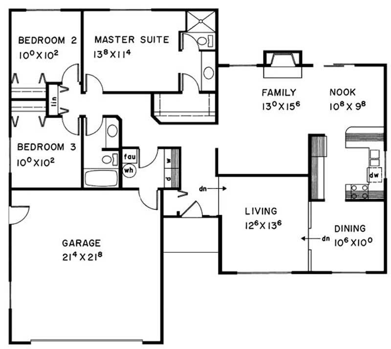Floor Plan First Story of Ranch Plan #145-1571