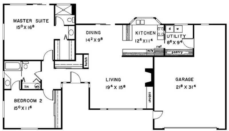 Floor Plan First Story of Ranch Plan #145-1572