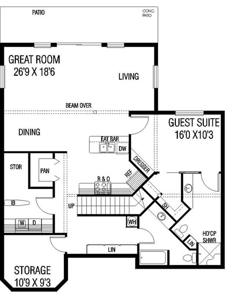 Floor Plan Basement of Ranch Plan #145-1576