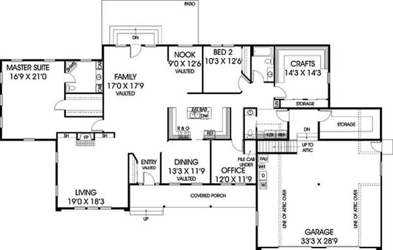Floor Plan First Story of Ranch Plan #145-1581
