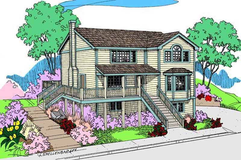 Front view of Coastal home (ThePlanCollection: House Plan #145-1584)