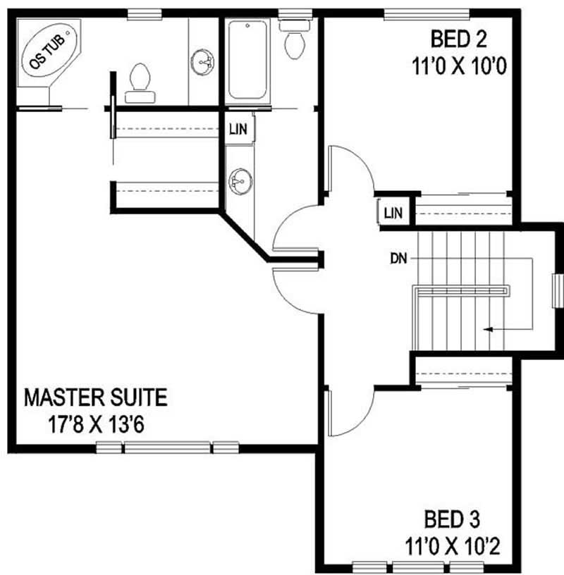 Floor Plan Second Story of Coastal Plan #145-1584
