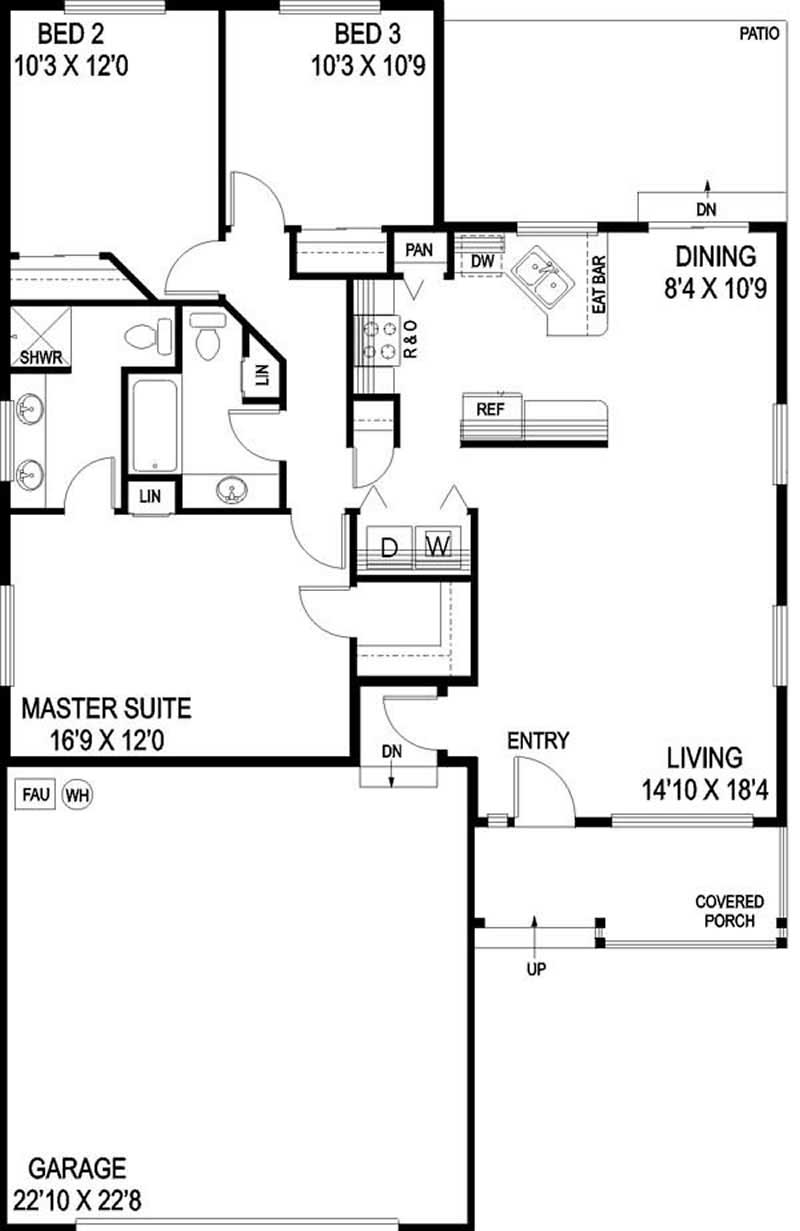 Floor Plan First Story of Ranch Plan #145-1587
