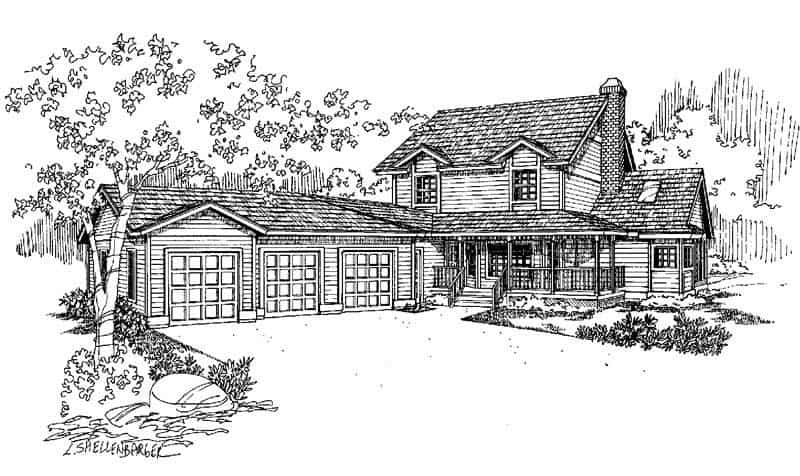 Front view of Country home (ThePlanCollection: House Plan #145-1589)