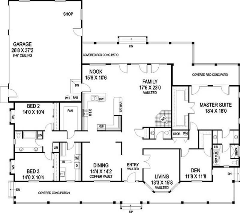 Floor Plan First Story of Farmhouse Plan #145-1597