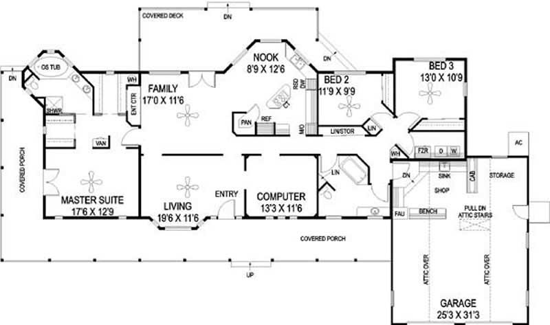 Floor Plan First Story of Farmhouse Plan #145-1598