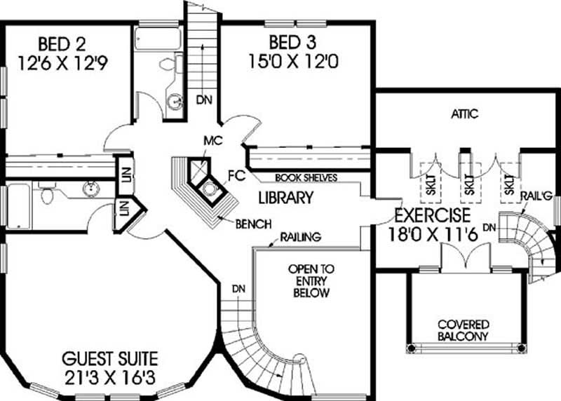Floor Plan Second Story of Country Plan #145-1601