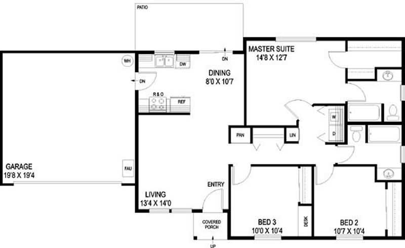 Floor Plan First Story of Ranch Plan #145-1606